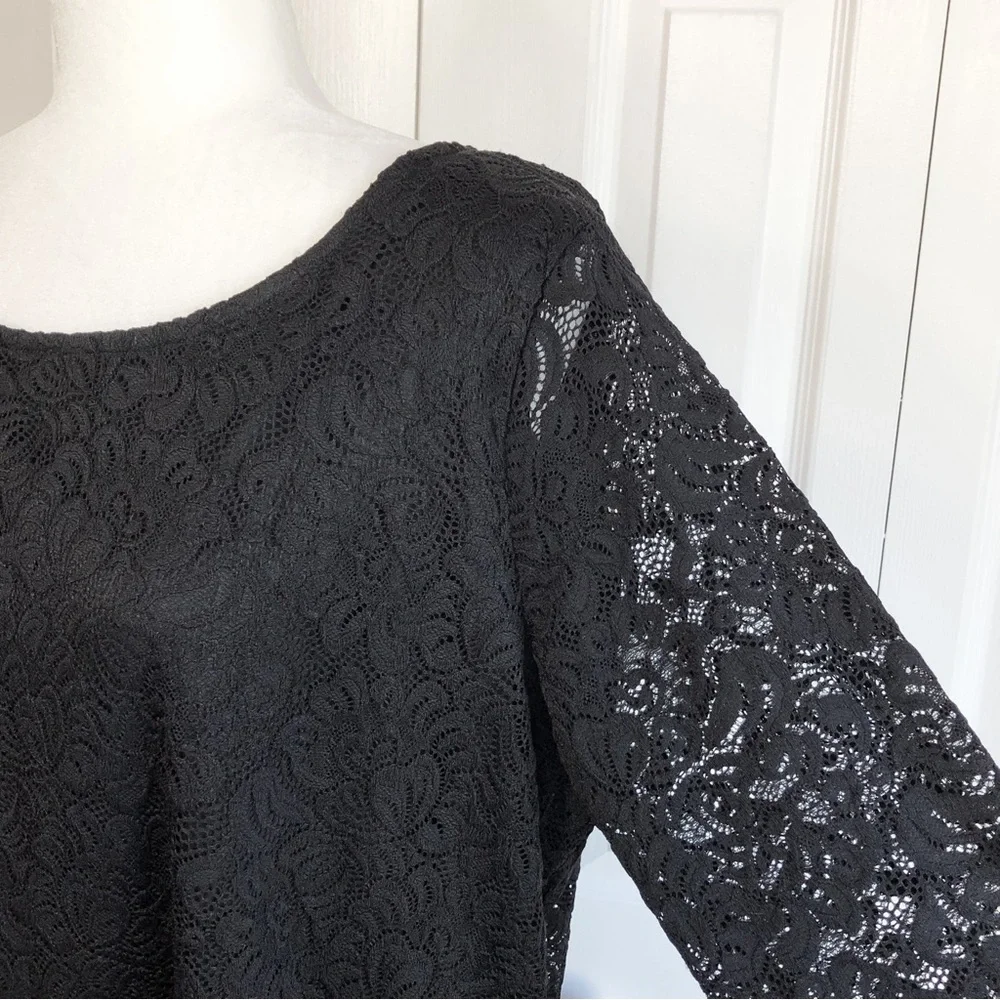 Roaman's Elegant Black Lace Sheer 3/4 Sleeve Scalloped Blouse Top 18/20